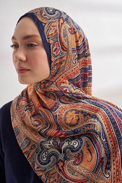 ARMANDA Mystic Pattern Imported Voile Shawl - Navy Blue-Dore