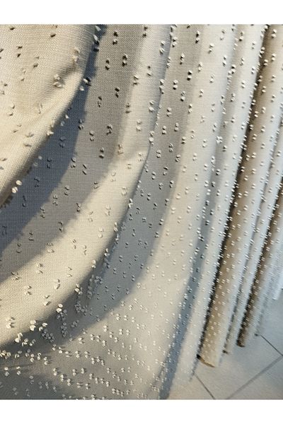 CEMRE Dreamper Background Pompom Linen Light Silver Gray 1/3 Tight Pleat (Single Wing)