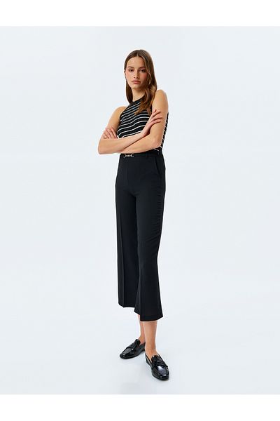 Koton New Season Fabric Trousers with Metal Accessory Detail