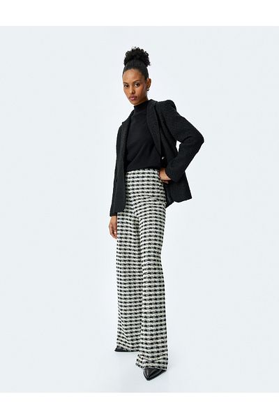Koton New Season Plaid High Waist Wide Leg Pants