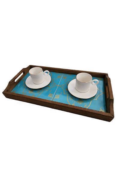 KATREMİA Palace Gold Tile Wood Baked Dry Beech Tile Presentation Tray 20X40 cm