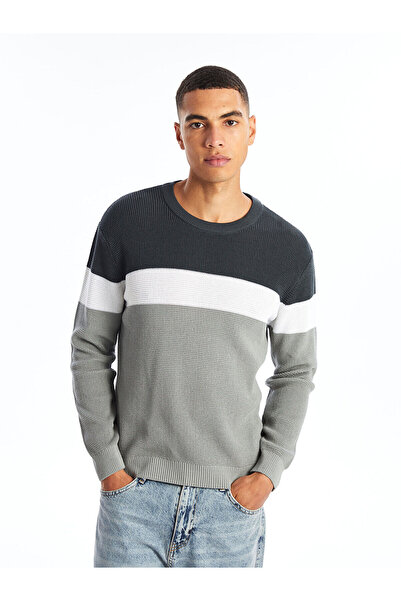 LC Waikiki Men's Knitwear Sweater - Crew Neck, Long Sleeve, Color Block