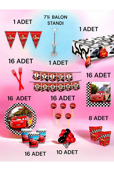 VibeHome 16 Person Cars Themed 2XL Pack - Birthday Party & Fun Events