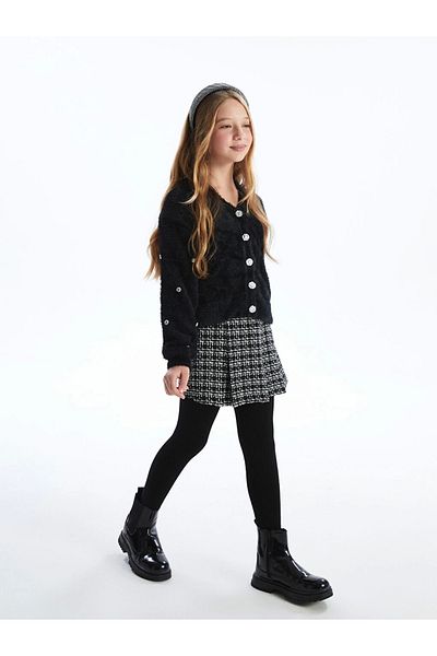 LC Waikiki Fusta scurtă pentru fete din tweed cu talie elastică LCW Kids