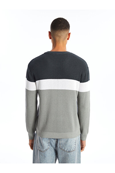 LC Waikiki Men's Knitwear Sweater - Crew Neck, Long Sleeve, Color Block