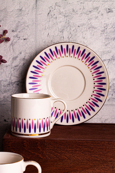 Snippy Fio - 4-Piece 2-Person Porcelain Coffee Cup Set Turkish Coffee Cup Set 80 ml