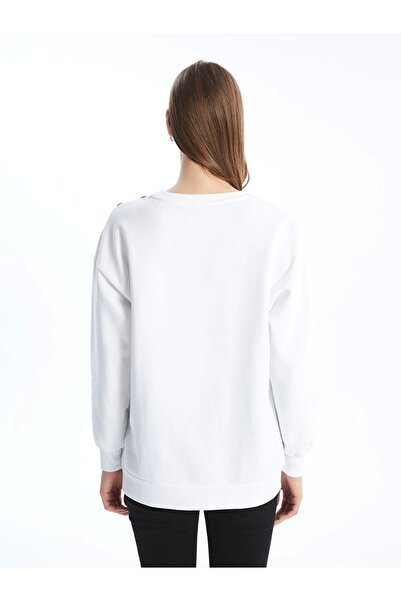 LC Waikiki LCW Modest White Crew Neck Γυναικείο Χοντρό Φούτερ Τουνίκ