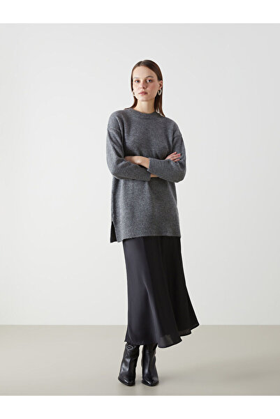 LC Waikiki Antrasit Bisiklet Yaka Oversize Kadın Triko Kazak