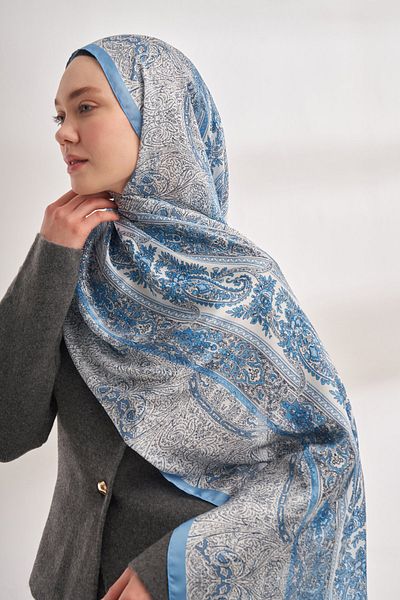 ARMANDA Catena Pattern Imported Voile Shawl - Denim Blue