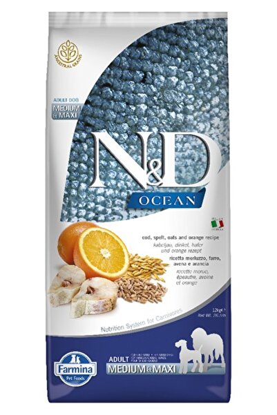 N&D Düşük Tahıllı Ocean Morina Balıklı Portakallı Yetişkin Köpek Maması 12 kg