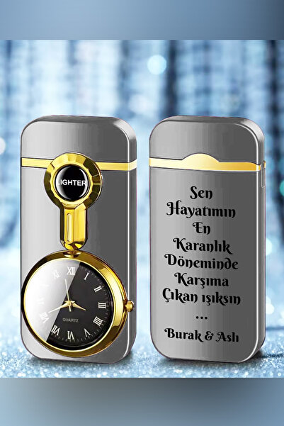 İŞTE BU Kişiye Özel İsimli ve Sözlü Metal Rüzgar Geçirmez Saatli Gazlı Baskıl...