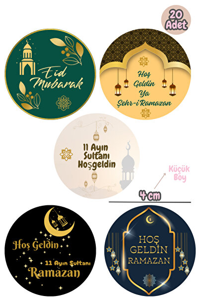 Dekals 20 Adet Hoş geldin Ramazan Etiketi (5 Çeşit) Yuvarlak Yapışkanlı Etike...