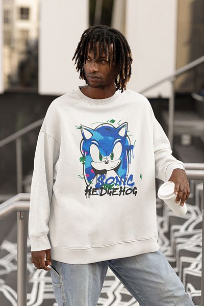 SEVBANO Sonic the Hedgehog Printed Unisex Oversize Cartoon Sweatshirt