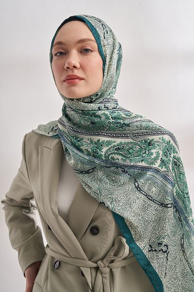 ARMANDA Emerald Catena Patterned Imported Voile Shawl