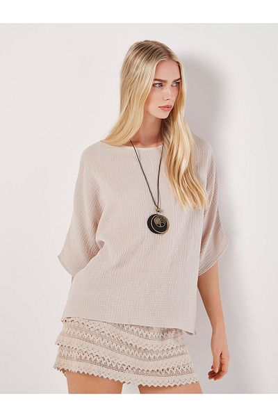Apricot Fledermausshirt mit Kette