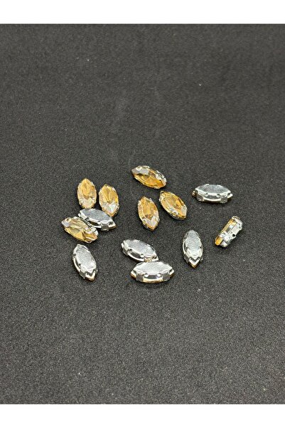 BEİLYS COSMETİCS & ACCESSORY علبة فضية 50 قطعة - حجر زجاجي أصفر مع علبة مكوكي...