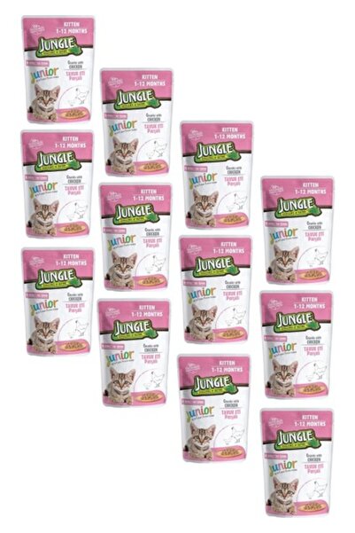 Jungle Pouch Kitten Junior Tavuklu Yavru Kedi Maması 100 gr 12 Adet