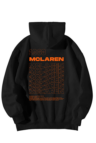 Scrovtie Unisex Siyah Oversize Hoodie - F1 Legend Bruce Leslie McLaren Baskıl...