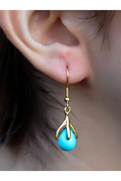 esha Doğal Taş Firuze Doğal Taşlı Sallantılı Altın Kaplama Kadın Küpe euku19f