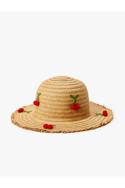 Koton Straw Hat - Cherry and Applique Detailed