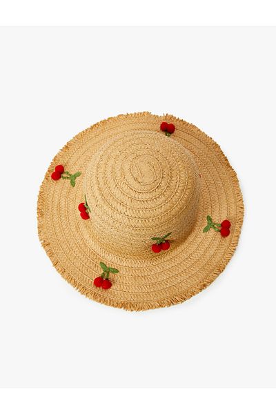 Koton Straw Hat - Cherry and Applique Detailed