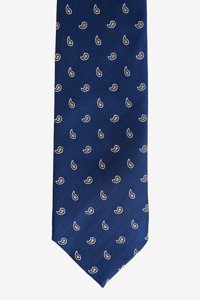 ALTINYILDIZ CLASSICS Men's Navy Blue-Yellow Patterned Silk Tie