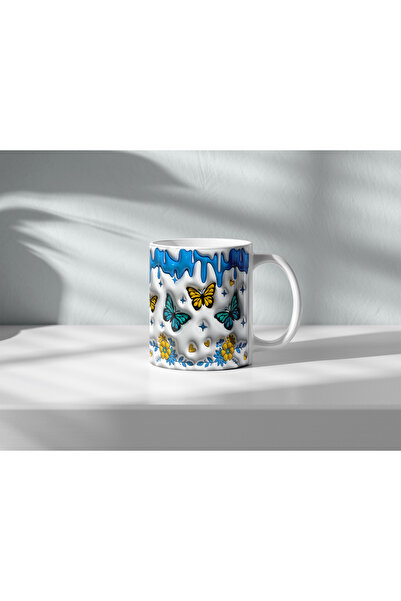 artse SEVGİLİLER GÜNÜ KUPASI 3D GÖRÜNÜMLÜ MAVİ KELEBEKLİ KUPA