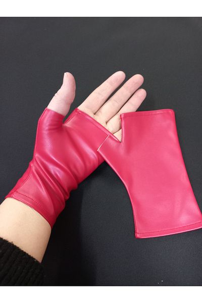 es moda shop Azura*2 - Red Artificial Leather Wrist-Length Gloves Without Finger