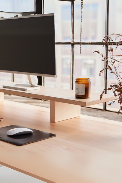 viveres WoodRise Beyaz Meşe - Doğal Ahşap Laptop ve Monitör Standı Bilgisayar ve Ekran Yükseltici (70x19)