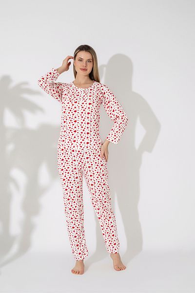 Sude HOMEWEAR Γυναικείο σετ πιτζάμες με μακρυμάνικο σχέδιο καρδιάς Basic γιακά