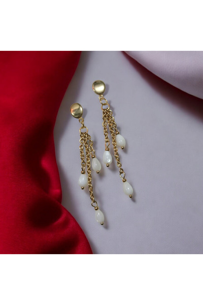 Birtakı'm Şeyler Handmade Steel Earrings with Pearl Stones