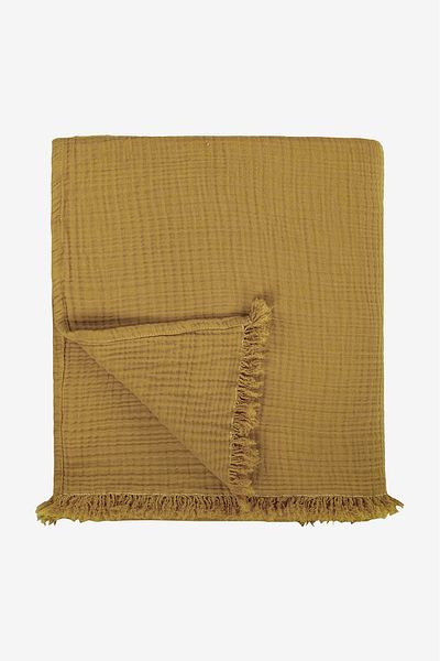 Barine Cocoon Cotton 4 Layer Muslin Bedspread Curry 200X220