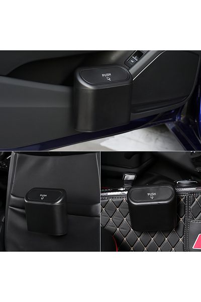 fulina Portable car trash can, spring cover design, leak-proof, with trash bag, easy to clean, black