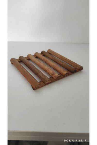 Marangozi Round Patterned Wooden Square Trivet