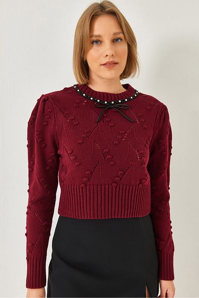 Bianco Lucci Women's Beaded Bow Knitwear Sweater 20246308