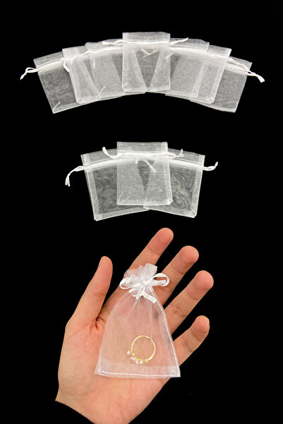 ZEYMERADE Beyaz Organze Şeffaf Kese, Kına Düğün Çerez Kuruyemiş Altın Takı Sö...