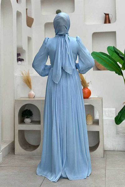 Bym Fashion Βρεφικό μπλε μπαλόνι με πλισέ βραδινό φόρεμα - 7013