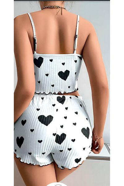 Wild Wake Set de pijamale din țesătură din bumbac pieptănat cu model de inimă