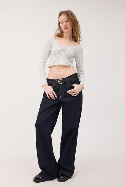 Addax V Neck Front Gathered Long Sleeve Blouse B1625-U8