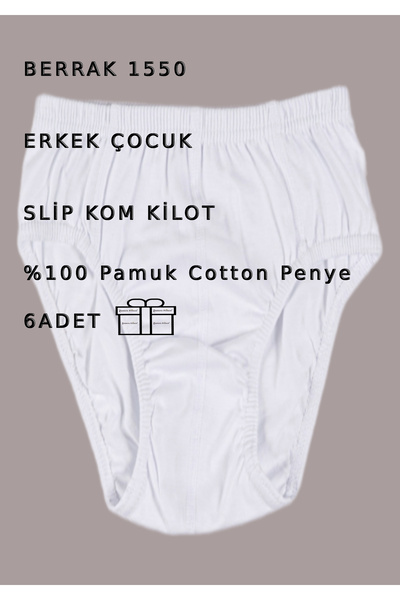 Berrak Erkek Çocuk Slip Külot 1550 Beyaz 6adet %100 Pamuk