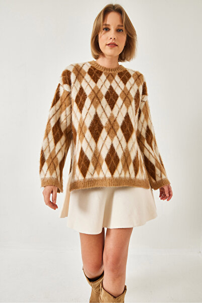 Bianco Lucci Women's Raised Lozenge Split Knitwear Sweater 20246344