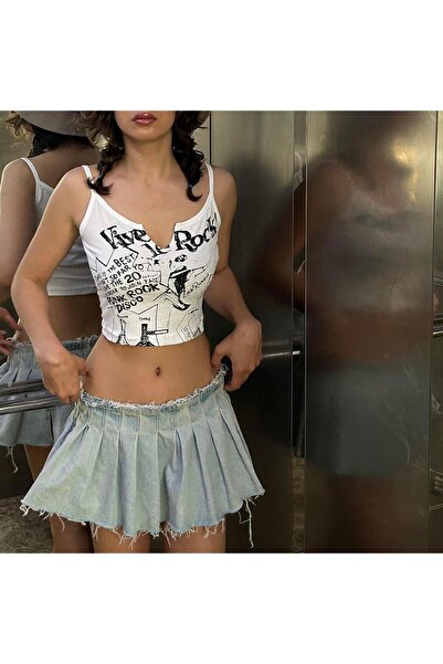 Köstebek White Crop Top - Vive Le Rock Hanging Model