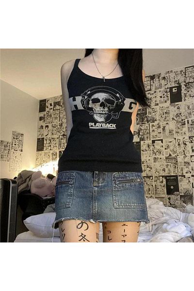 Köstebek Tricou de damă Black Playback Skull Strap
