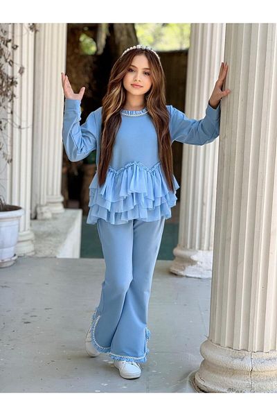 ELONKİDS Pearl Detailed Lace Suit and Crown Girl