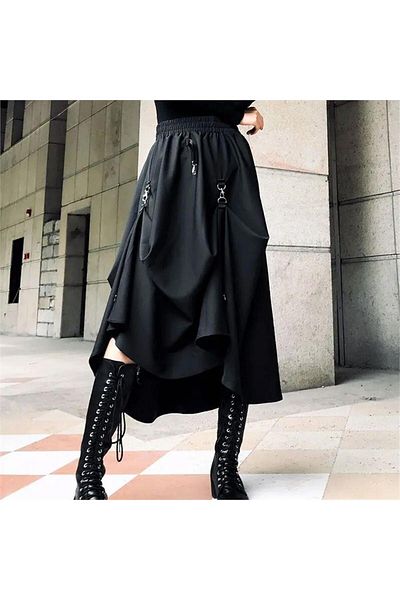 Köstebek Μαύρη φαρδιά μακριά κινεζική φούστα Street Wear
