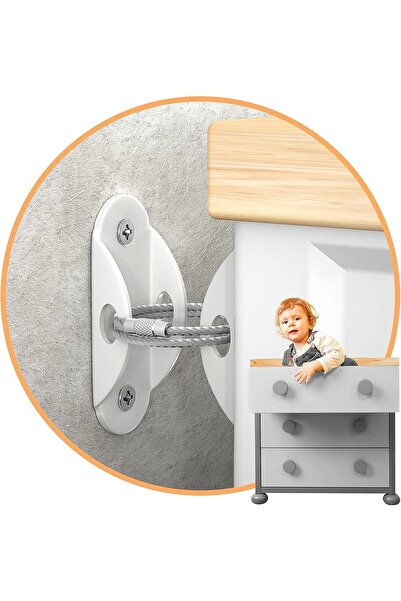 MR.BRACKET Çelik Halatlı Ağır Eşya Sabitleme Kiti - Bebek Koruyucu Çocuk Güvenliği Şifonyer Sabitleyici Aparat