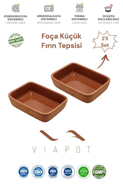Viapot 2 Pieces Small Foça Hot Pot Oven Tray - 450ml Brown Pottery