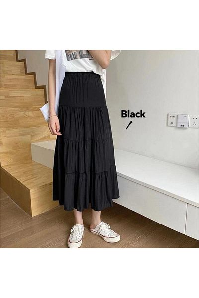 Köstebek Black Elastic Waist Loose Long Skirt