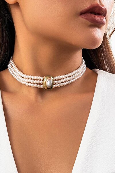 New Obsessions 3 صفوف من قلادة اللؤلؤ Vip Choker