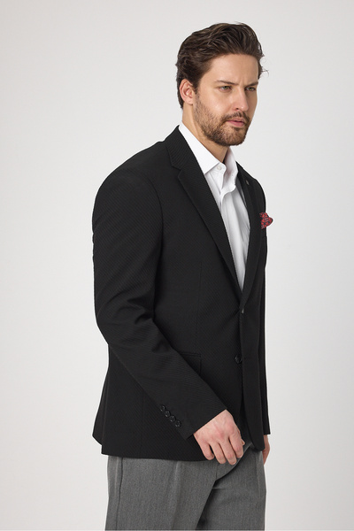 Frappoli Sandeo Чоловічий чорний блейзер з еластичною тканиною та діагональним візерунком